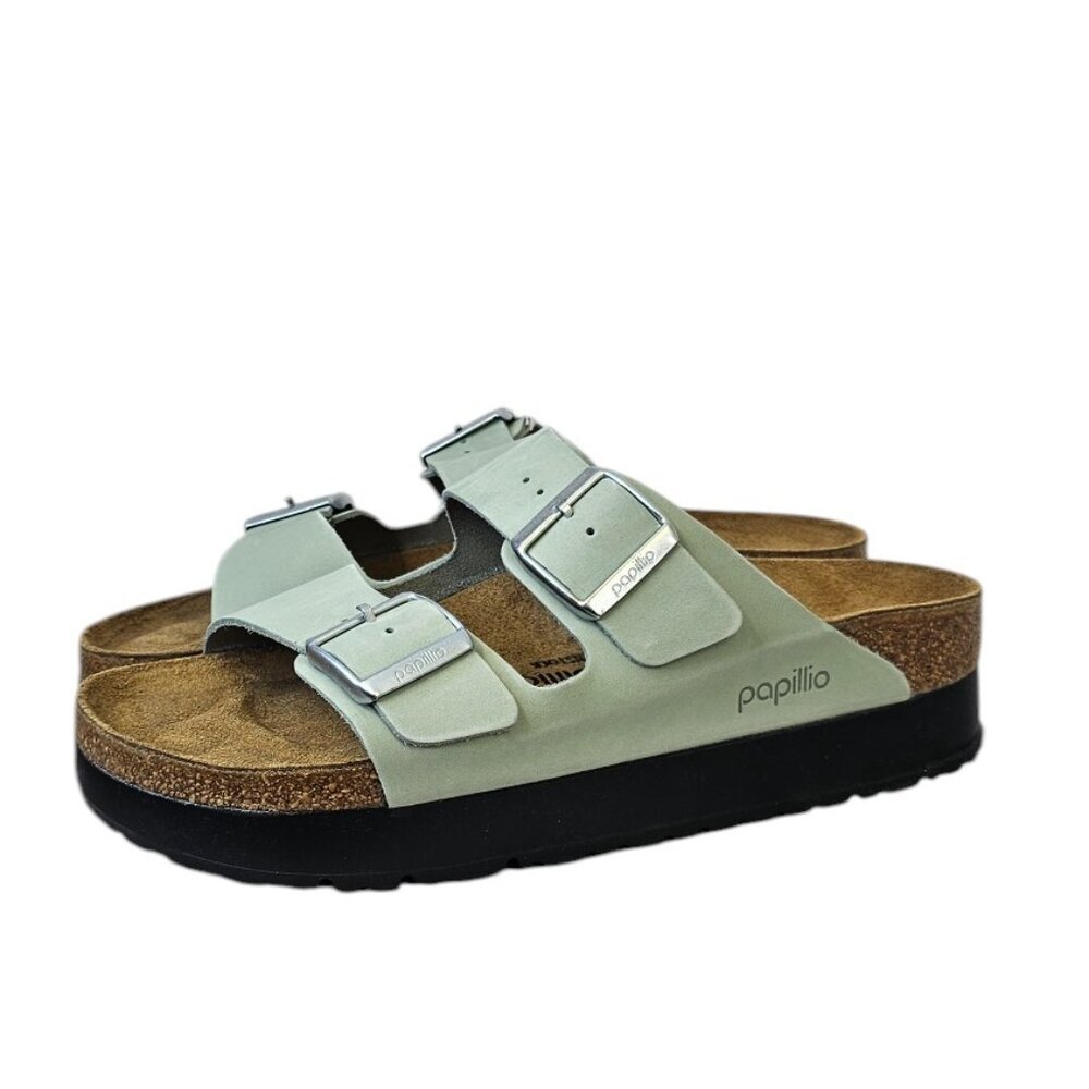 Papillio Birkenstock Womens Arizona Platform Sandals, Pure Sage, Buckle, 40/9